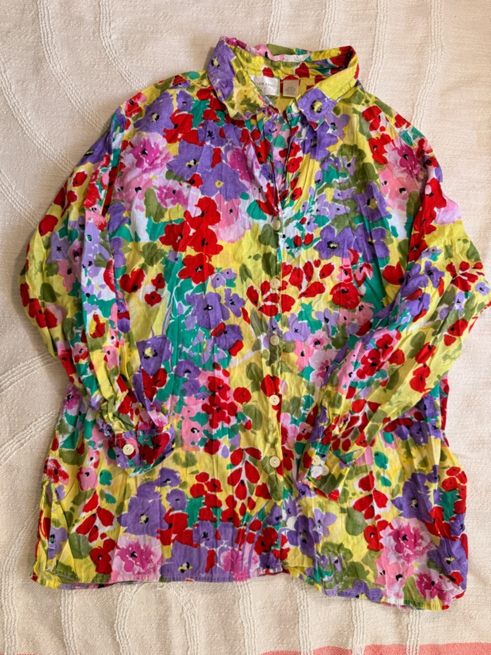 Women’s XL Floral Button-Down Shirt - Yellow Multicolor 100% Cotton